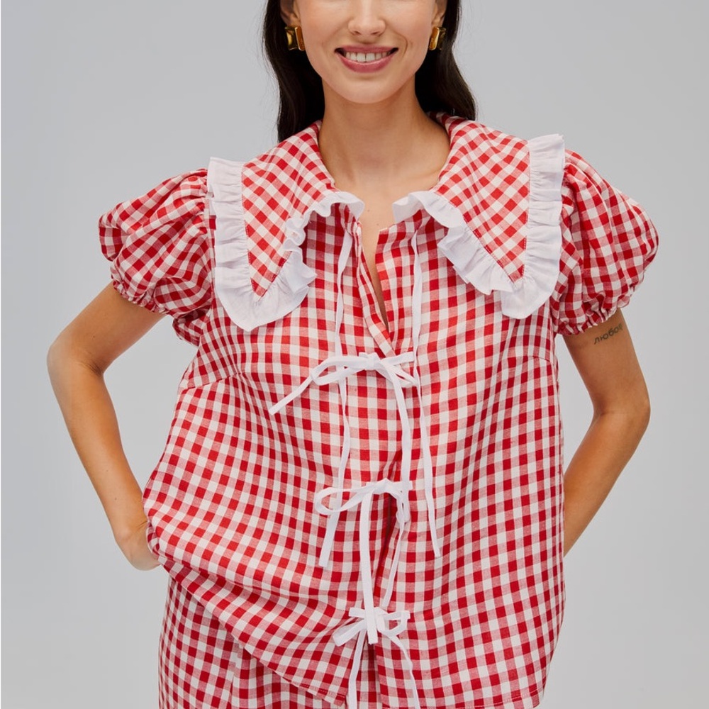 Sleeper red gingham linen set size Small - Picture 2 of 9